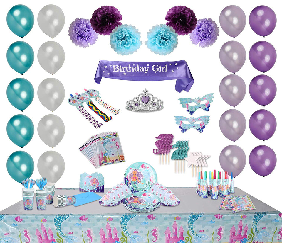 Bubba & Bailey Mermaid Party Supplies for 19 Guests! 243pcs incl